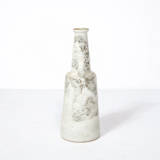 White Mid-Century Modernist Ceramic Vase in Speckled Black & White Glaze With Handle For Sale - Image 8 of 12