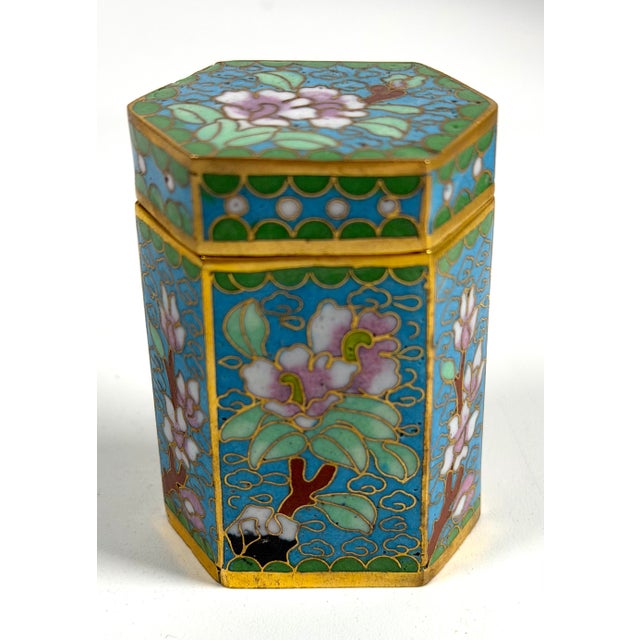 Vintage Chinese Cloisonné Small Canister Jar Set - 8 Canisters W/ Original Box For Sale - Image 4 of 17