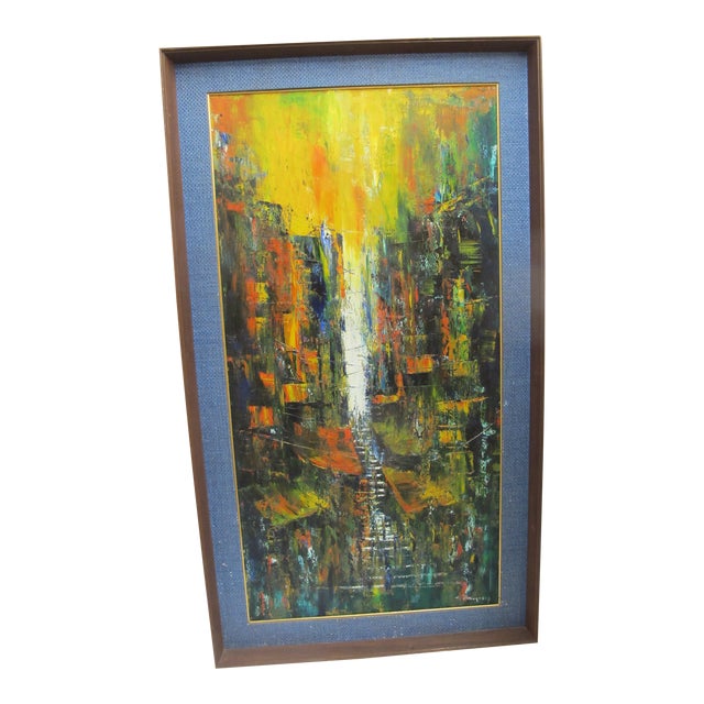 S Tokuyoshi Signed Framed Mid Century Modern Abstract Oil Painting For Sale