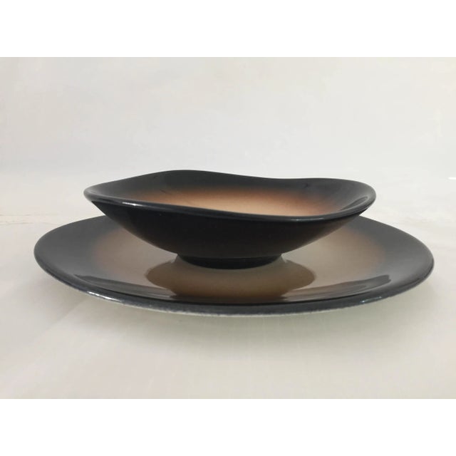 WORLD Tableware Pebblebrook Pattern Brown and Tan Serving plate and Dip dishes.