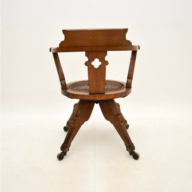 Antique Victorian Gothic Revival Oak Swivel Chair, 1870s For Sale - Image 6 of 14