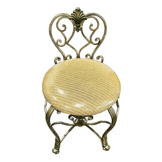 Hollywood Regency Style Metal Upholstered Vanity Chair For Sale