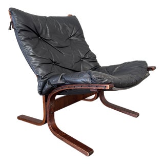 Vintage 1960s Black Leather Westnofa Siesta Chair For Sale