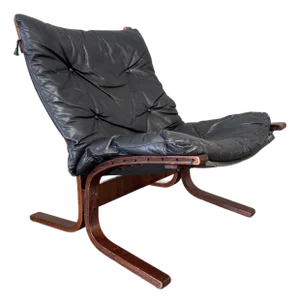 Vintage 1960s Black Leather Westnofa Siesta Chair