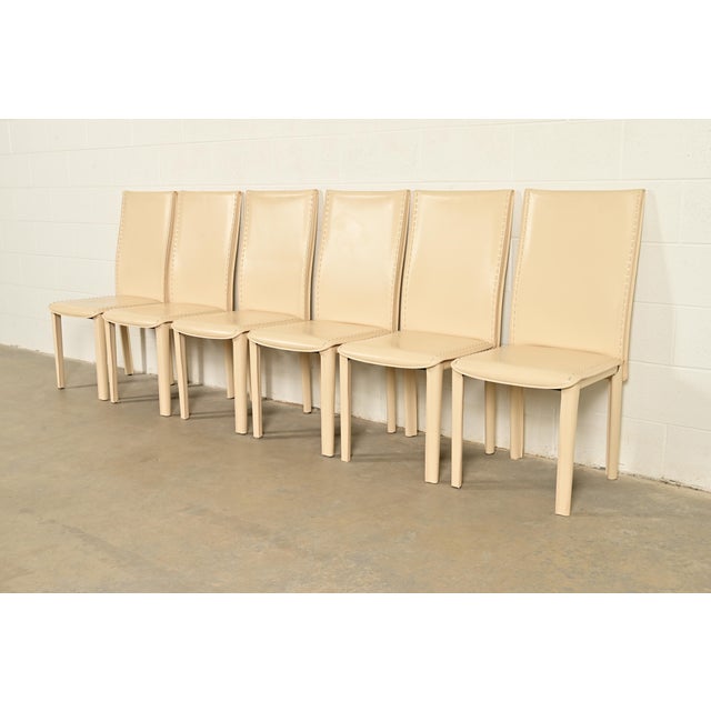 Mario Bellini Style Italian Modern Cream Leather Wrapped High Back Dining Chairs, Set of Six For Sale - Image 13 of 13