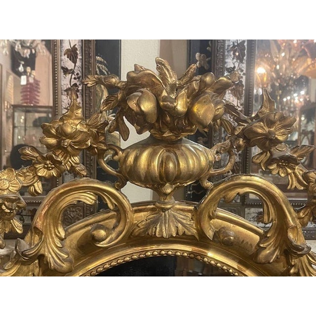 19th C. French Ornately Carved Giltwood Oval Mirror For Sale In Dallas - Image 6 of 7