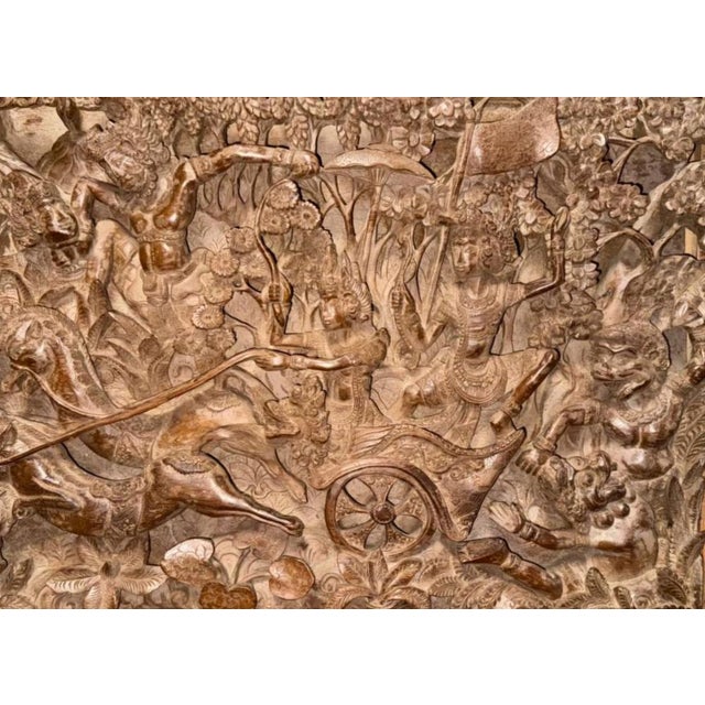 Brown Indonesian Artist, Large Deeply Carved High Wall Relief of Ramayana, Ubudpeliatan or Gianyar, Bali, 19th Century, Teak For Sale - Image 8 of 10