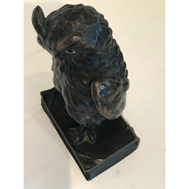 Late 19th Century Original Bronze Owl Glass Eyes Sitting Atop a Book Austria Late 19th Century For Sale - Image 5 of 6