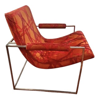 Red Mid Century Scoop Chair After Milo Baughman for Thayer Coggin For Sale