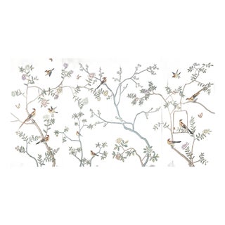 Silver Leaf Chinoiserie Hand-Painted Bird & Floral Wall Panels (Set of 4) For Sale