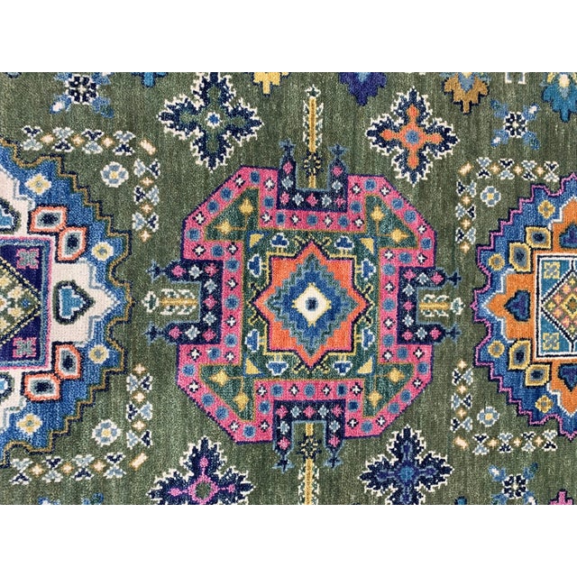 8x10 Penelope Kazak Green Geometric Modern Hand Knotted Wool Carpet Rug For Sale In New York - Image 6 of 10