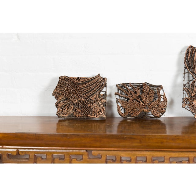 Vintage Indonesian Copper Batik Textile Floral Printing Blocks - Set of 5 For Sale In New York - Image 6 of 13