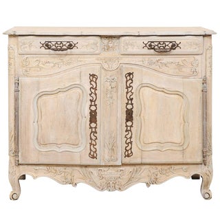 French, 19th Century Carved and Painted Buffet, Ornate Hardware and Cream Color For Sale