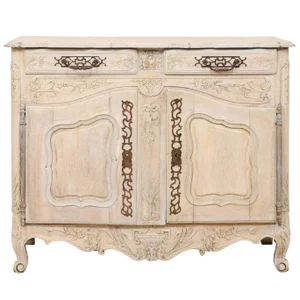 French, 19th Century Carved and Painted Buffet, Ornate Hardware and Cream Color