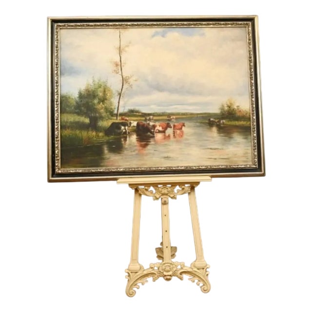 Victorian Artist, Pastoral River Scene, 1980s, Oil on Canvas, Framed For Sale