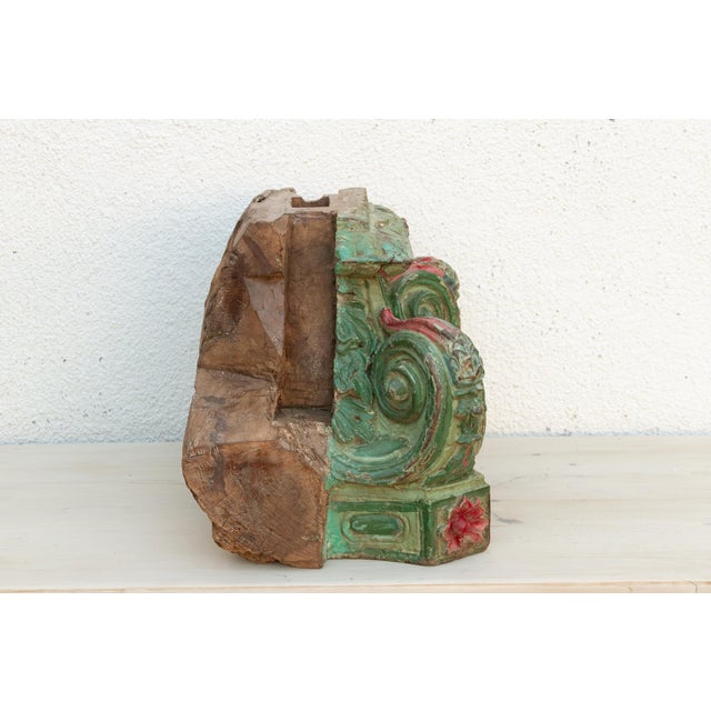 Large Heavily Carved Floral Teak Capital For Sale - Image 4 of 7