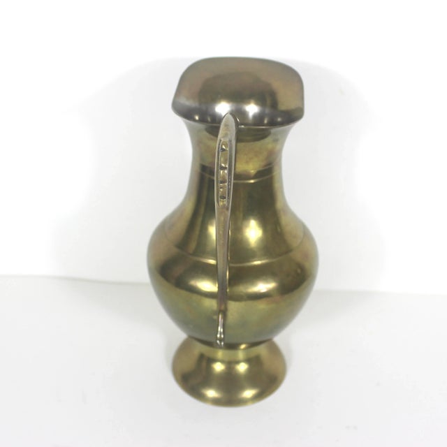 1970s Large Vintage Brass Water Pitcher With Handle, Vase or Jug, Shelf Styling Decor, Staging Country Kitchen Farmhouse Style For Sale - Image 5 of 9
