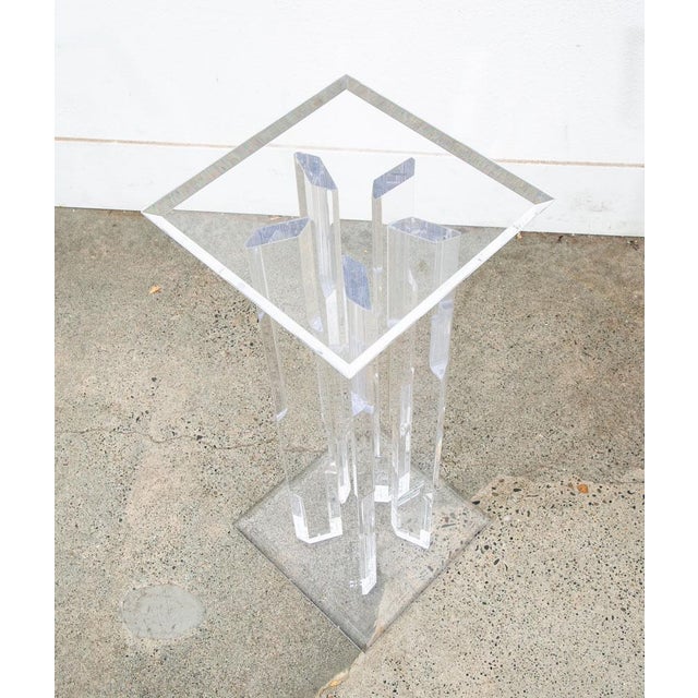 Mid Century Modern Pedestal Lucite Square Table Display Art Vintage Clear MCM For Sale - Image 12 of 12