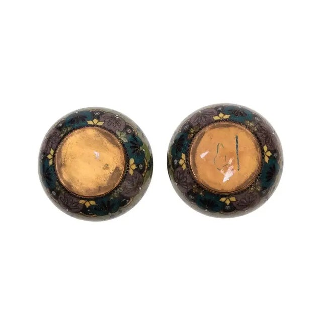 Pair of Early 1900s Japanese Cloisonne Enamel Butterfly Vases Attributed to to Namikawa For Sale - Image 4 of 7