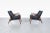 Selig Danish Modern Black Leather and Walnut Lounge Chairs by Ib Kofod Larsen for Selig For Sale - Image 4 of 11