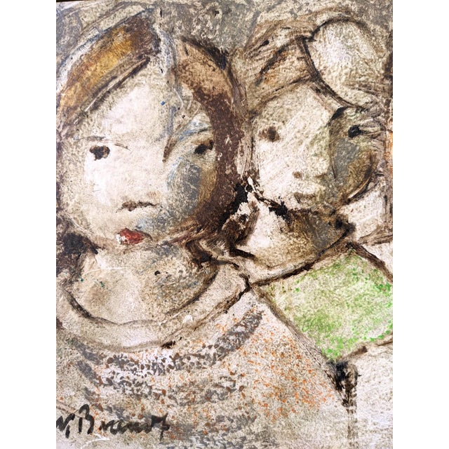 Wood Mid-Century Modern Swedish "The Children" Vintage Figurative Framed Oil Painting For Sale - Image 7 of 11