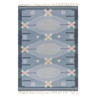Doris Leslie Blau Vintage Swedish Flat Woven Rug Signed by Ingegerd Silow For Sale
