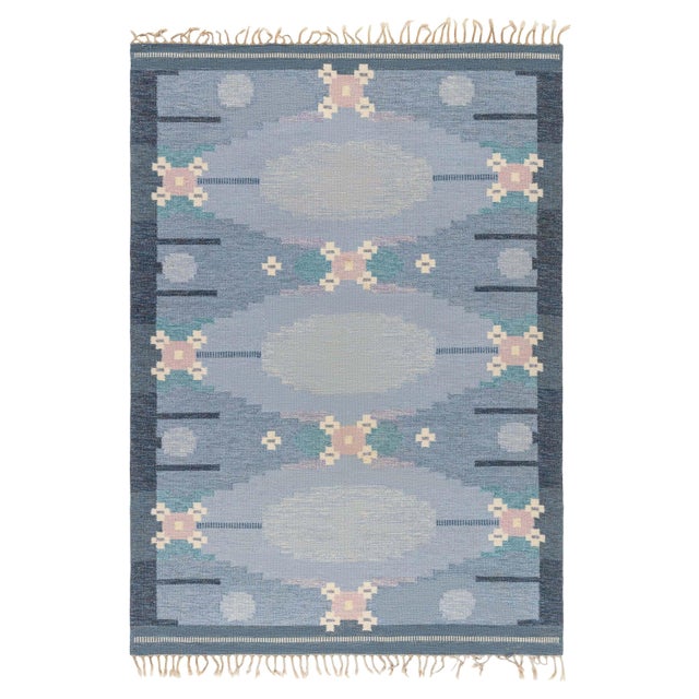 Doris Leslie Blau Vintage Swedish Flat Woven Rug Signed by Ingegerd Silow For Sale