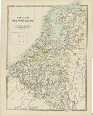 Vintage Map of Belgium and the Netherlands by Johnston, 1920