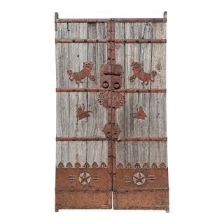 Antique Mongolian Pine & Iron Doors For Sale