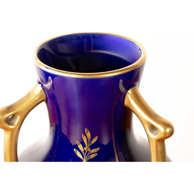 Large Neo-Classical Porcelain Vases with Cobalt Blue and Gold Motifs from Pinon-Heuzé Factory, 1930s, Set of 2 For Sale - Image 6 of 15