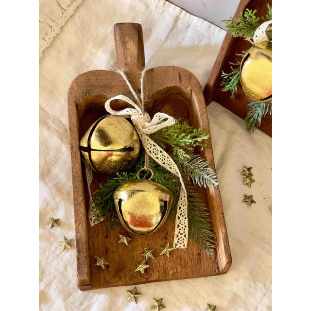 Brown Antique Early 20th Century Wooden Cereal Scoops with Reversible Christmas Decorations, Set of 2 For Sale - Image 8 of 12