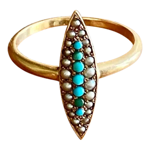 Turquoise + 14k Gold Marquis Ring Size 7.25