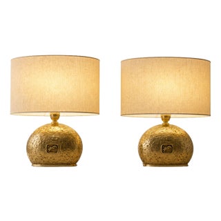 Italian Lamps in Cast Brass with Oval Lampshades, 1970s, Set of 2 For Sale