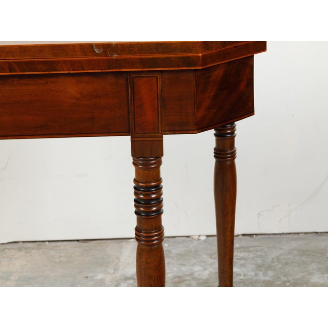 English Regency 1820s Lift Top Console Table with Turned Legs and Arrow Feet For Sale - Image 4 of 12