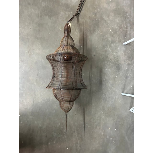 Vintage Antique Bronze-Copper Finish Wire Cage Pendant Light For Sale - Image 12 of 12