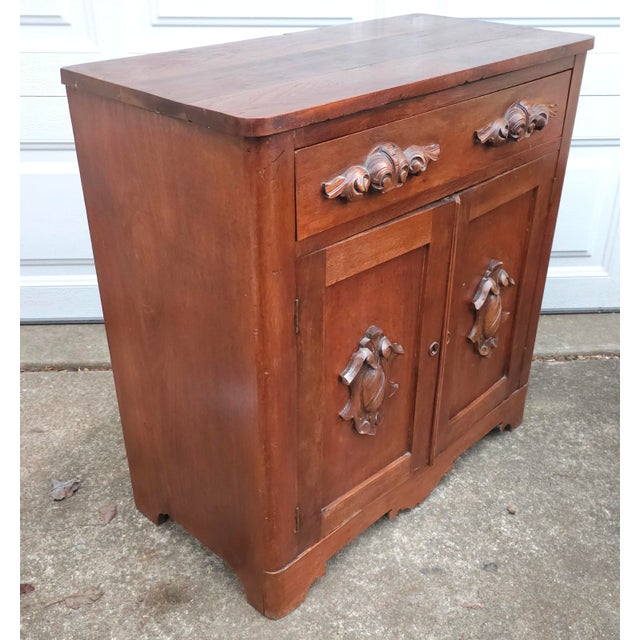 19th Century Victorian Carved Chest Side Cabinet With Protective Glass Top For Sale - Image 9 of 12
