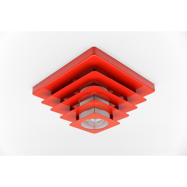 stunning space age lamp in pyramid shape made of metal and glass, 1960s A small chip on the upper edge of the glass...