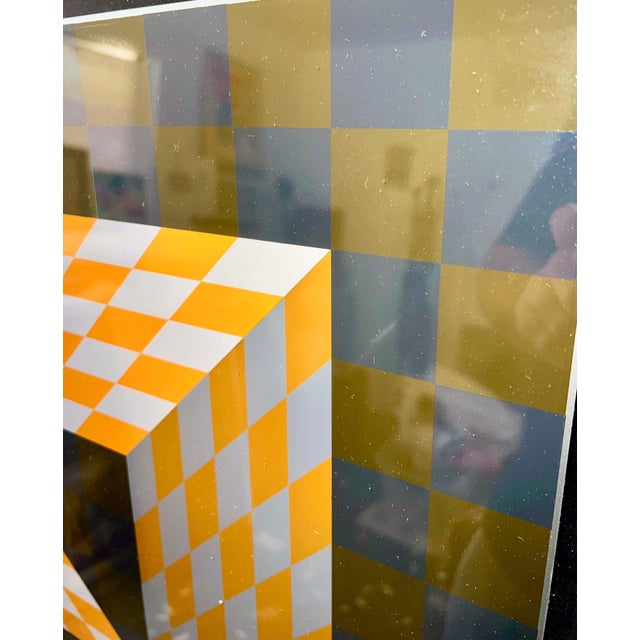 1970s Victor Vasarely, 1970's Enamel Metal Vasarely Silkscreen Screenprint Axo Kinetic Op Art Sculpture, c.1970's For Sale - Image 5 of 9