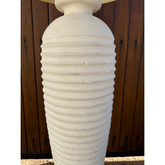 Vintage 1980s Postmodern White 1980s White Plaster Textured Ribbed Floor Lamp With Original Lamp Shade For Sale - Image 10 of 12