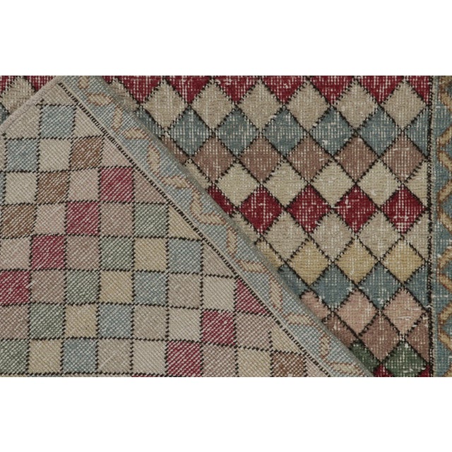 Textile 1960s Vintage Distressed Deco Rug in Blue, Multicolor Geometric Pattern For Sale - Image 7 of 8