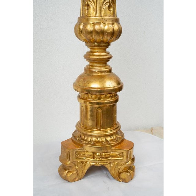 Antique Gilded and Carved Wooden Torch Holders, Florence, Early 19th Century, Set of 2 For Sale - Image 3 of 5