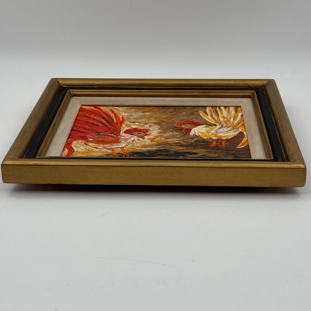 Brown Original Rooster Oil Painting by Miami Artist Nuria Mesa For Sale - Image 8 of 10