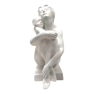 1970s Huge 16" Tall Figurine Mother Baby Love Bond Sculpture Large Size Heavy For Sale