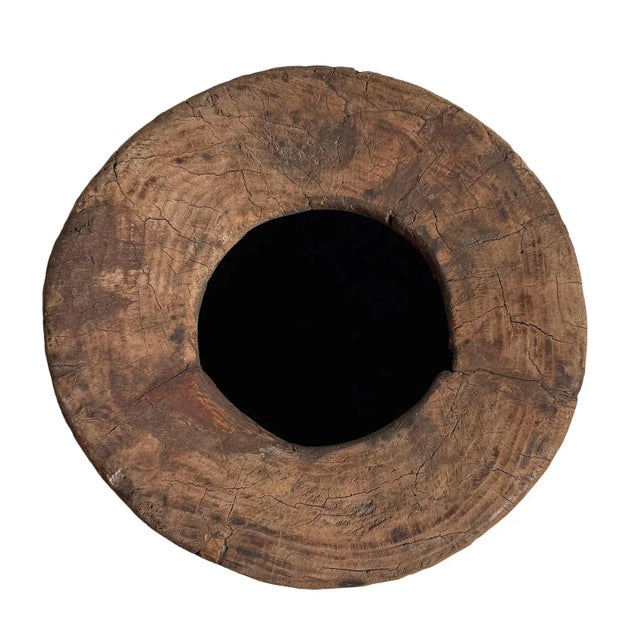 Rustic Antique Wood Butter Pot India For Sale - Image 3 of 6