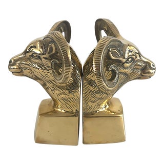 Mid Century Brass Ram Bookends For Sale