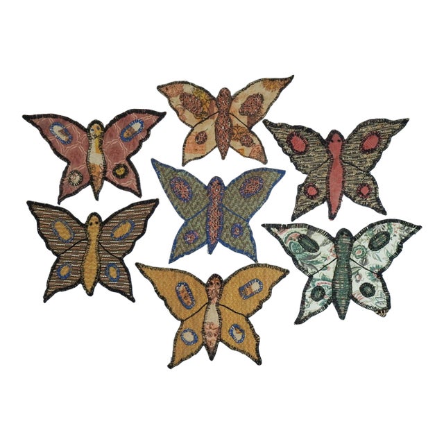 Mid 20th Century Handmade Butterfly Appliques - Set of 7 For Sale