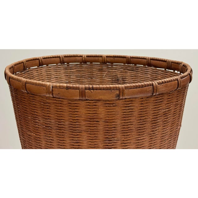 Vintage Woven Wicker Wastebasket For Sale - Image 10 of 11