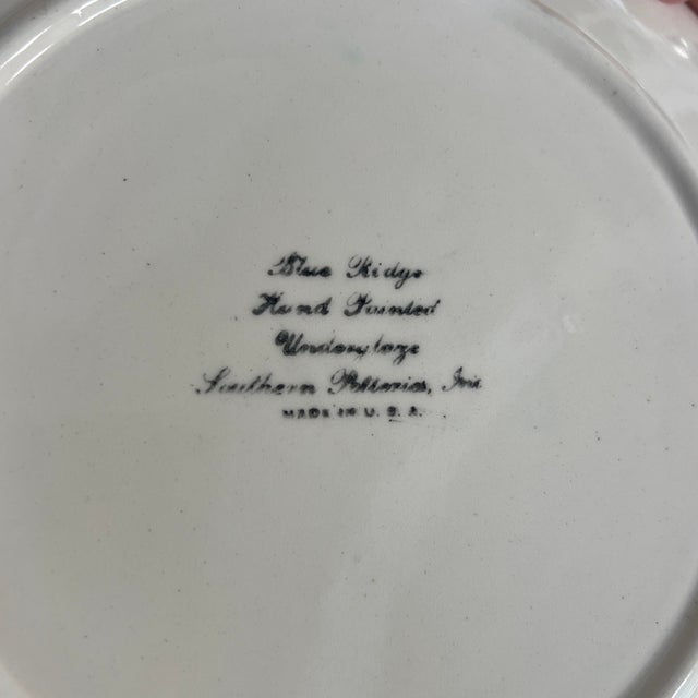 Antique Blue Ridge Southern Potteries Hand Painted Blue and White Flower Plates - Set of 8 For Sale In New York - Image 6 of 6
