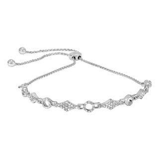 .925 Sterling Silver 1/2 Cttw Diamond Alternating Circle and Kite Link Adjustable Bolo Bracelet (I-J Color, I3 Clarity) - 4" to 10" Inches For Sale