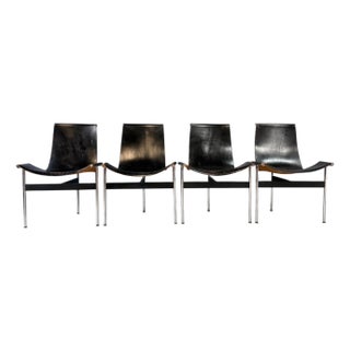 1960s Attributed to Katavolos, Kelley and Littell for Icf Set of Four T-Chairs in Black Leather For Sale